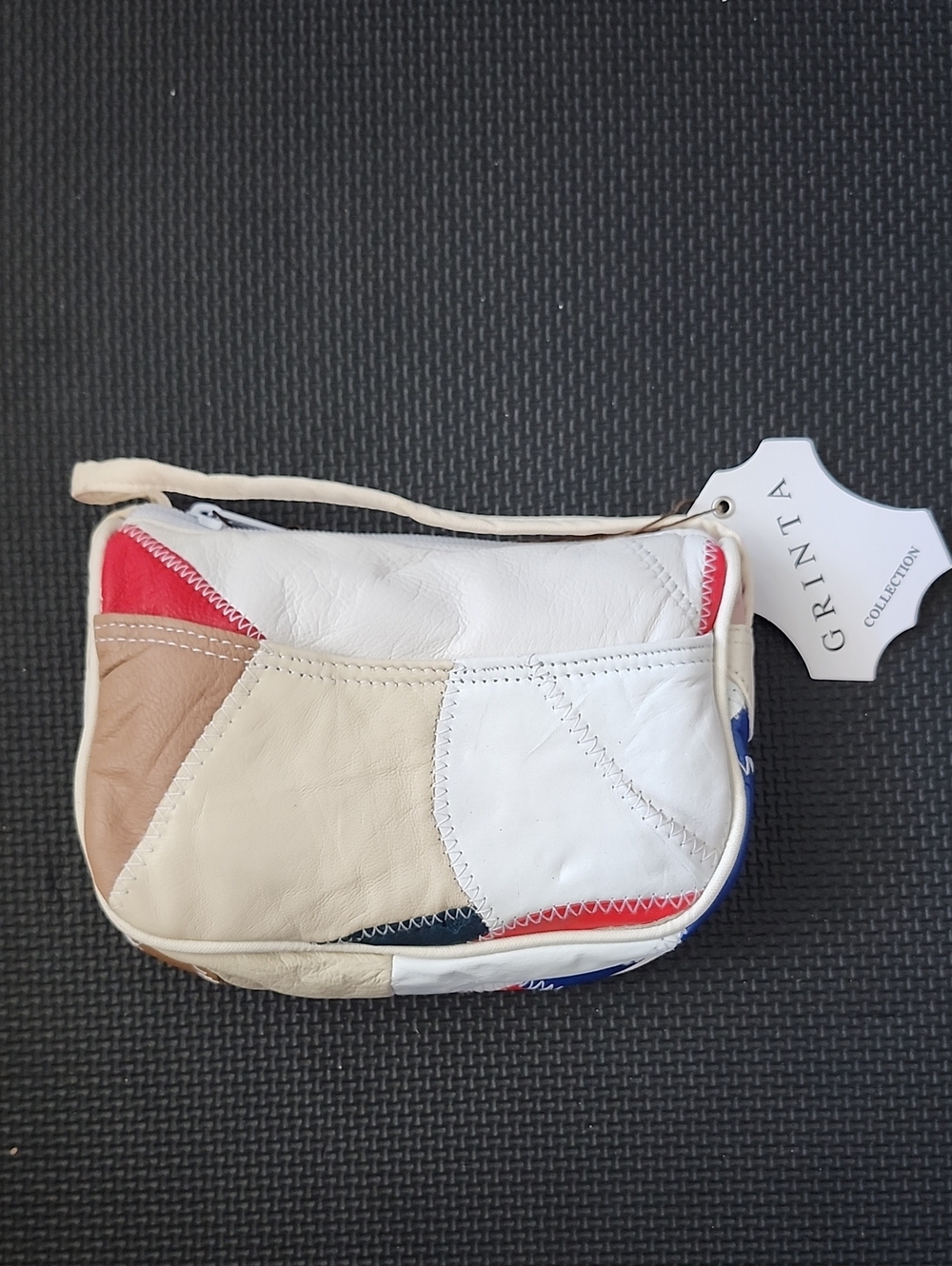 Grinta Patchwork Leather Wristlet Clutch in White, Tan & Red